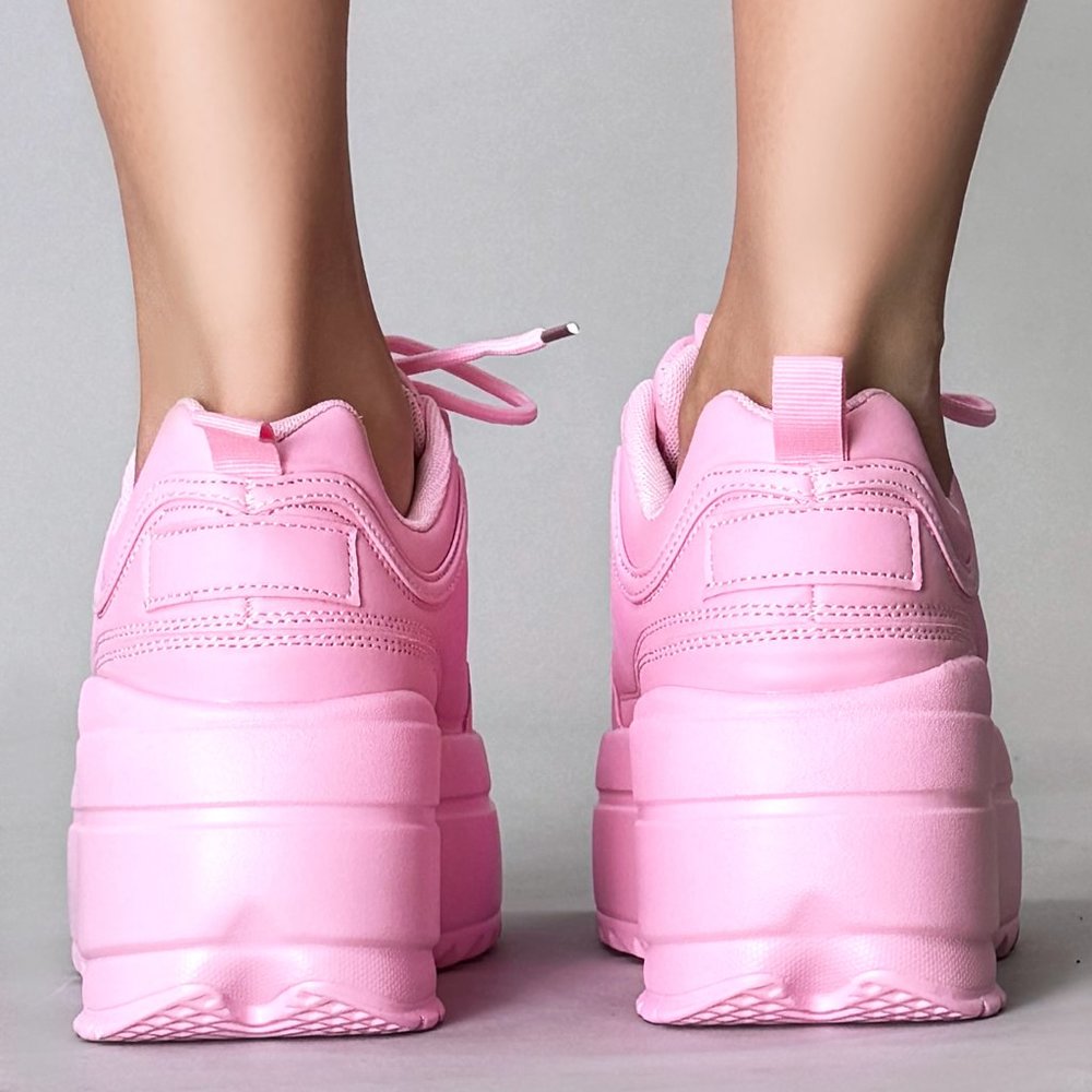 NEW Berness - LILY 5005 Sugar Pop Pink Platform Sneakers - Picture 3 of 6